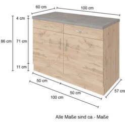 Held Möbel Unterschrank Sorrento 100x85x60 Cm 2 Tür. 2 Schubk. + Boden Wotan. -Familie Produkt Geschäft 853803 11016600 4